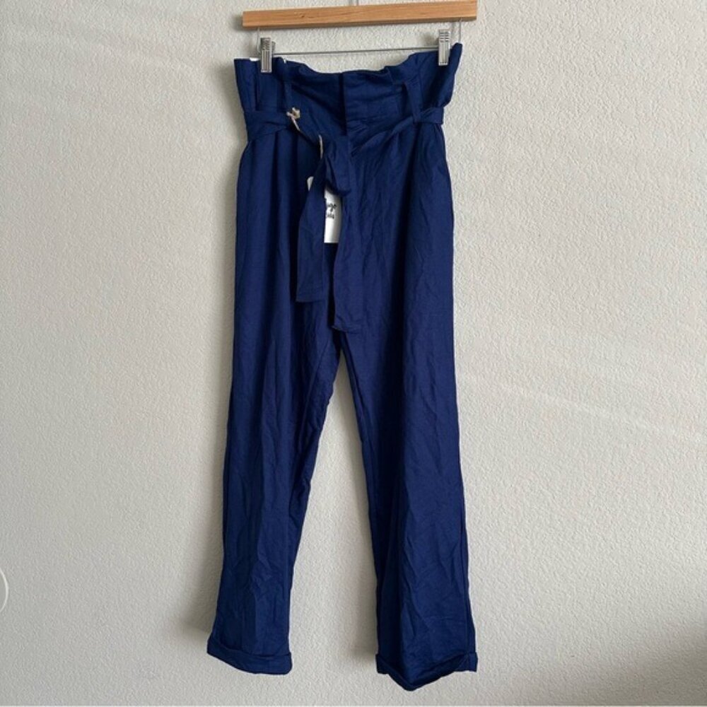 Indigo Rein Paper Bag Crop Navy Blue Women's Pants Size 9 - Picture 2 of 12